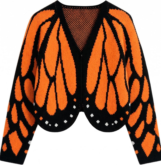 Women'S Monarch Butterfly Wing Cropped Cardigan Sweater Halloween Costume