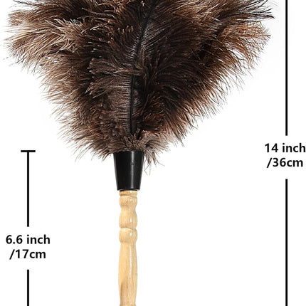 Ostrich Feather Duster 14 Inch Feather Duster Fluffy Natural Genuine Ostrich Feathers with Wooden Handle and Eco-Friendly Reusable Handheld Ostrich Feather Duster for Cleaning Supplies