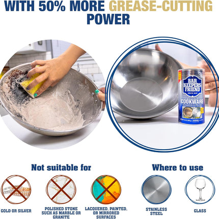 Cookware Cleanser & Polish (2 X 12 Oz) Stainless Steel Cleaner & Degreaser for Pots, Pans, Bakeware & Grills - Removes Sticky Residue, Rust Stains & Lime Deposits