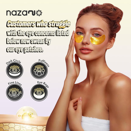24K Gold under Eye Patches - 60 Pack for Puffy Eyes, Dark Circles, Bags & Wrinkles with Collagen & Hyaluronic Acid - Eye Care Pads for Daily Skincare (Gold)