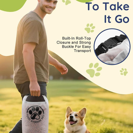 Pet Food Storage Bag for Travel - Transparent Leak-Proof Dog Food Container with Roll-Top Closure, Keeps Kibble Fresh for Camping Trip, Dog Boarding, Weekend Getaways (14 Cups)