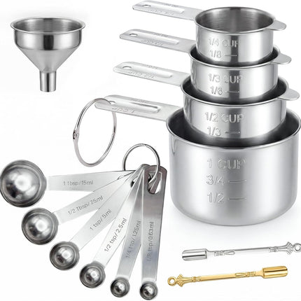 13PCS Measuring Cups and Spoons Set, Premium Heavy Duty Steel Measuring Spoons Cups Set with Metric and US Measurements, Set for Measuring Dry and Liquid Ingredients