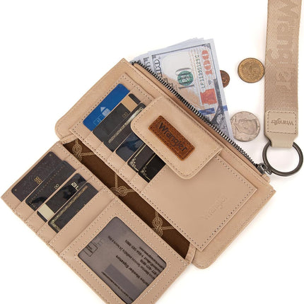 X Wrangler Minimalist Wristlet with Wallet Large Clutch Wallet Women Rfid Card Cases & Money Organizers with Coin Purse and Smooth Zipper