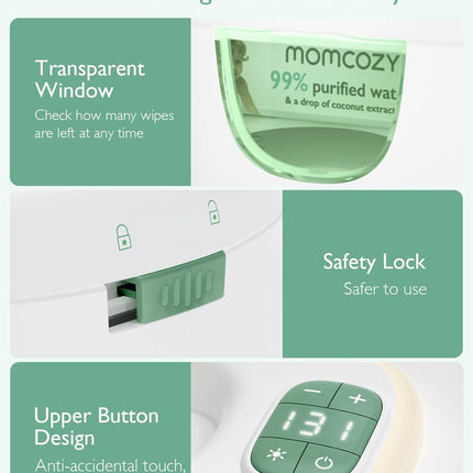 Baby Wipe Warmer, Innovative Spring Design, Large Capacity Wipes Dispenser, Fast and Even Heating, 4 Modes of Temperature Heating Control, Diaper Wipe Warmer with Night Light