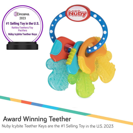 Icybite Ice Gel Teether Keys for Infants - Silicone Baby Teether Toys - Gentle on Sore Gums - Baby Teething Relief - 3+ Months - Blue