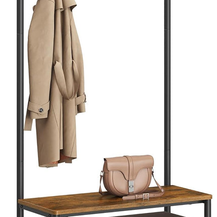 VASAGLE Coat Rack, Hall Tree with Shoe Storage Bench, Entryway Bench with Shoe Storage, 3-In-1, Steel Frame, for Entryway, 12.6 X 27.6 X 68.9 Inches, Industrial, Rustic Brown and Black UHSR41BX