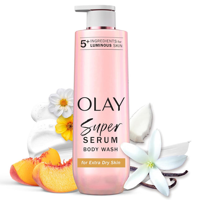 Super Serum Body Wash for Extra Dry Skin, 24Hr Long Lasting Rich Hydration, 5+ Ingredient Complex for Bright, Even, Firm, & Luminous Skin, with Collagen Peptide, Vitamin C & Shea Butter, 20 Fl Oz