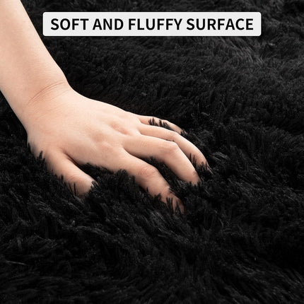 Super Soft Fluffy Rug for Bedroom, Modern Shaggy Fuzzy Kids Rugs for Living Room, Plush Indoor Nursery Home Decor Dorm Carpet with Non-Slip Bottom, Black, 4 X 6 Feet