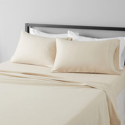 Lightweight, Wrinkle-Free, Breathable Microfiber 4-Piece Bed Sheet Set with 14-Inch Deep Pockets, Full, Beige, Solid