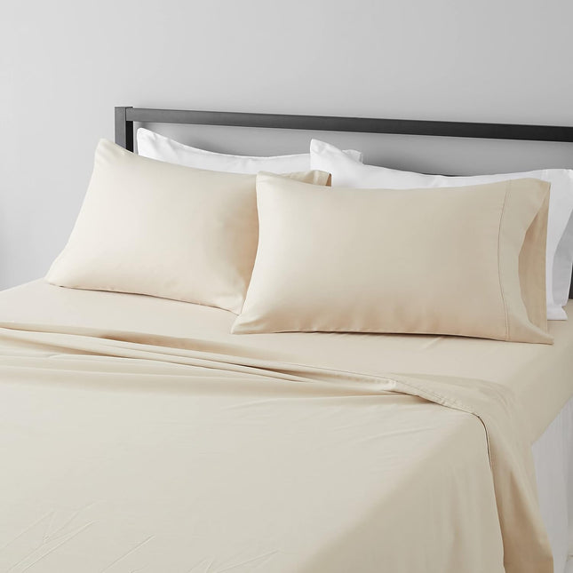 Lightweight, Wrinkle-Free, Breathable Microfiber 4-Piece Bed Sheet Set with 14-Inch Deep Pockets, Full, Beige, Solid