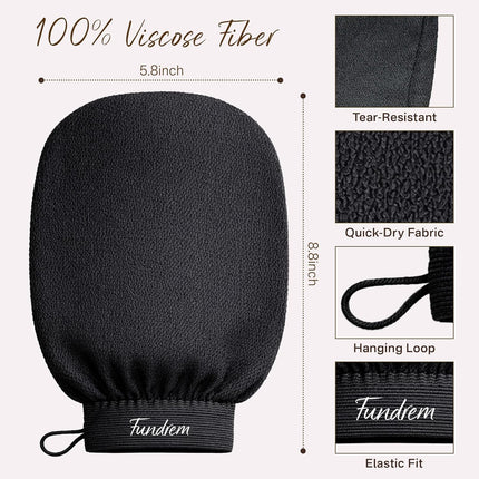 Exfoliating Gloves 2 Pcs, Korean Exfoliating Mitt, Body Scrub for Dead Skin Remover, Exfoliating Body Scrubber for Bath Shower, Body Exfoliator Scrubber, Moroccan Exfoliate Glove, Women Men (Black)