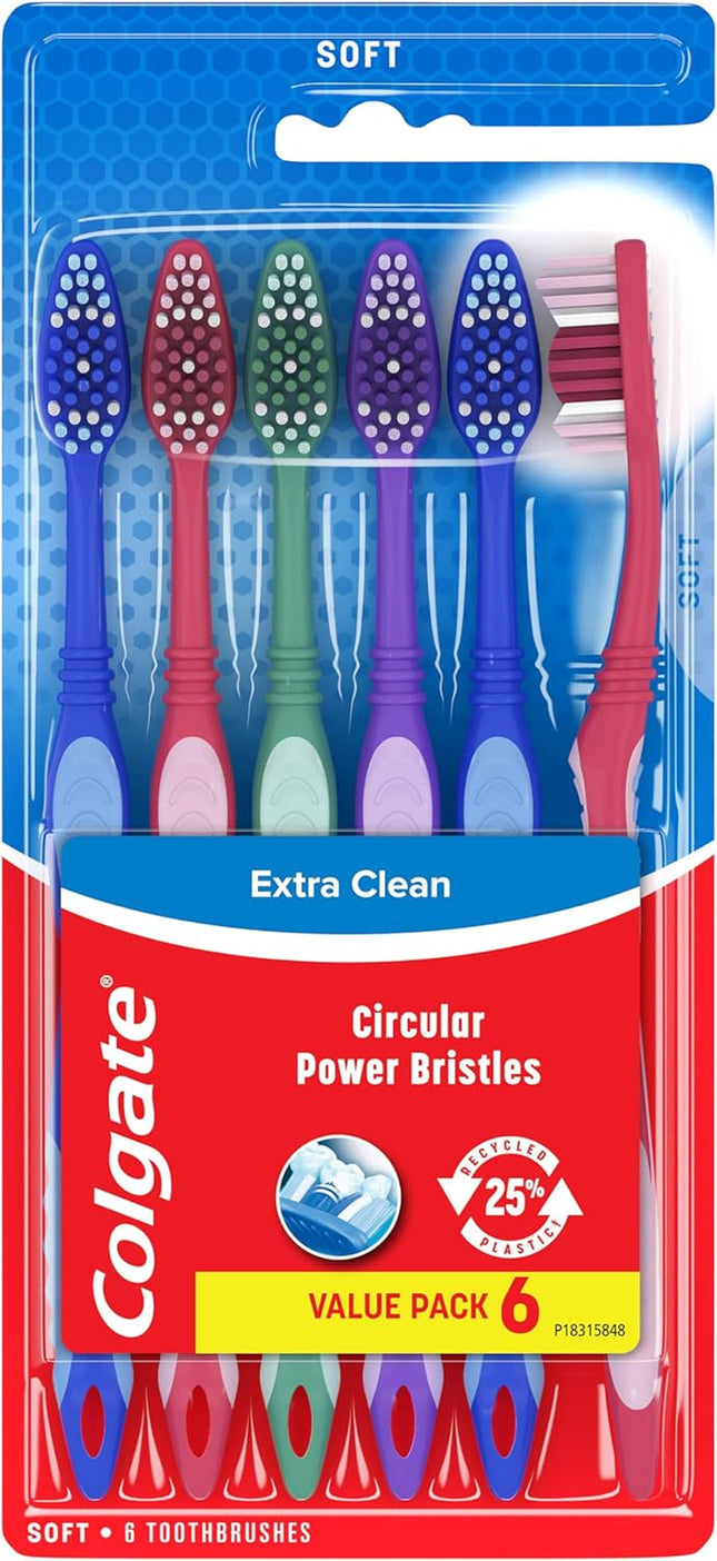 Extra Clean Toothbrush, Soft Toothbrush for Adults, 6 Count (Pack of 1)