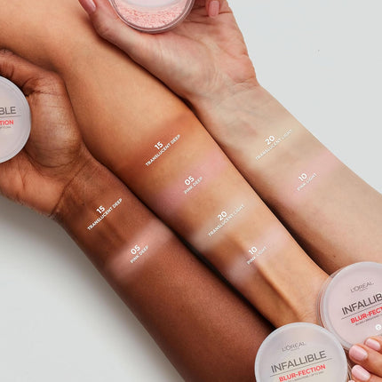 L'Oreal Paris Infallible Blur-Fection Longwear Loose Setting Powder, Blurring Face Powder with up to 24Hrs of Wear, Translucent Light, 1 Kit