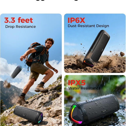Bluetooth Speaker, 20W HD Sound, Portable Wireless, IPX5 Waterproof, up to 24H Playtime, TWS Pairing, for Home/Party/Outdoor/Camping/Beach Essentials, Electronic Gadgets, Birthday Gift (Black)