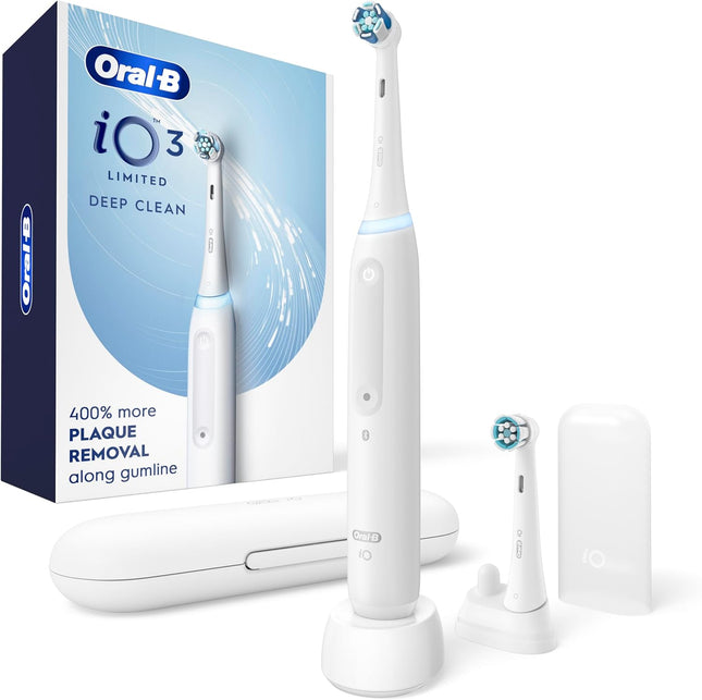 Rechargeable Electric Toothbrush, Io3 Limited Deep Clean, 3 Cleaning Modes, Visual Pressure Sensor to Protect Gums, 2 Brush Heads, Travel Case, White