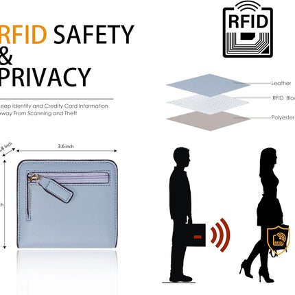 Women’S Small Slim Leather Wallet with RFID Protection, Compact Bifold Mini Purse with Clear ID Window