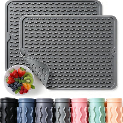 2 Pack  Silicone Dish Drying Mat for Kitchen Counter Heat Resistant under Sink Waterproof Coffee Bar Accessories Dining Rack Stone Utensil Holder Countertop Decor Must Haves 2026
