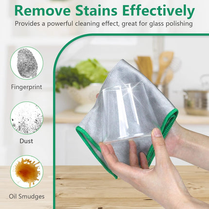 Glass Polishing Cloth Streak Free Miracle Cleaning Cloth Lint Free Microfiber Cleaning Rags for Glasses Kitchen Dish Mirrors Easy Clean, Pack of 6, 12" X 12", Sliver-Green