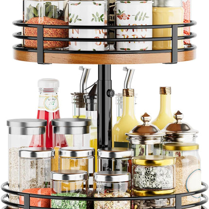 Lazy Susan Turntable Organizer Adjustable - 2 Tier Wood Rotating Spice Rack 12 Inch Lazy Susan for Kitchen Countertop Cabinet Pantry Cupboard Dining Table Bathroom Coffee Bar Home Storage