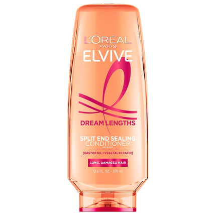 L'Oreal Paris Elvive Dream Lengths Super Detangling Conditioner with Fine Castor Oil and Vitamins B3 and B5 for Long, Damaged Hair, Instantly Detangles to Reduce Breakage with System, 28 Fl Ounce