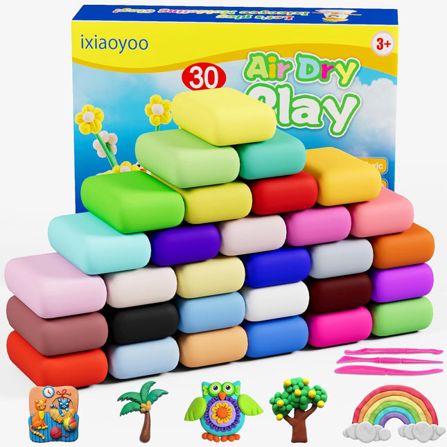 Air Dry Clay, 30 Colors Foam Modeling Clay for School Projects | Safe & Non-Toxic, Soft, Non-Sticky, DIY Model Crafts Kids Toys for Home Party Favors, Birthday Gifts for Aged 3–12 Boys Girls