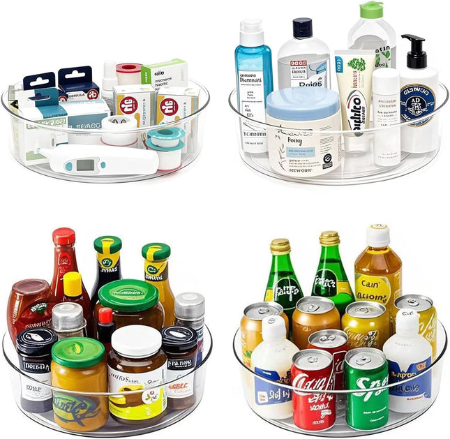 4 Pack Lazy Susan 11.5" Inch Turntable Organizer Organization Storage Container Bins Spice Rack Cabinet Rotating Condiment for Pantry Countertop Kitchen Vanity Bathroom Jewelry Holder Clear | Pantry Organizers and Storage Container Bins Spice Rack Cabinet Condiment for Countertop Kitchen Fridge Bathroom Holder Clear