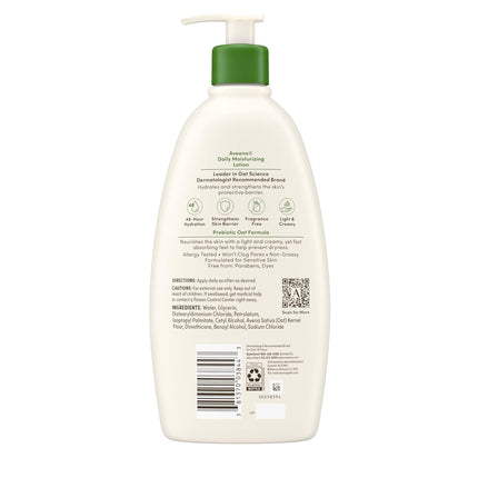 Aveeno Daily Moisturizing Body Lotion for Normal to Dry Skin, Moisturizer with Soothing Prebiotic Oat, Non Greasy, Non Comedogenic, Fragrance Free Body Lotion for Women & Men, 18 Fl Oz