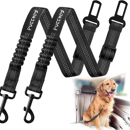 2 Pack Dog Seat Belt Adjustable Dog Car Seatbelts for Vehicle Nylon Pet Safety Seat Belt with Elastic Bungee Buffer Reflective & Durable Car Harness for Dogs