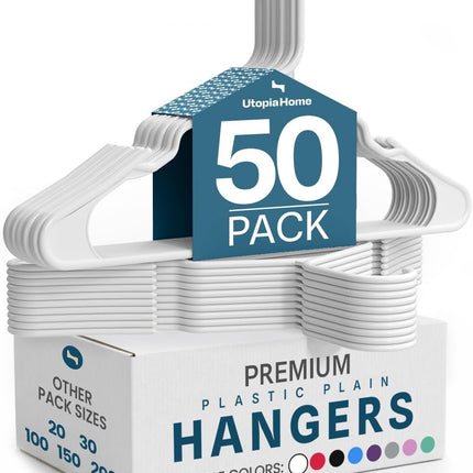 Plastic Hangers 50 Pack – Space Saving Clothes Hanger White | Durable & Strong | Closet Organizer & Storage | Ideal for Apartments, Dorms & Stocking Stuffers