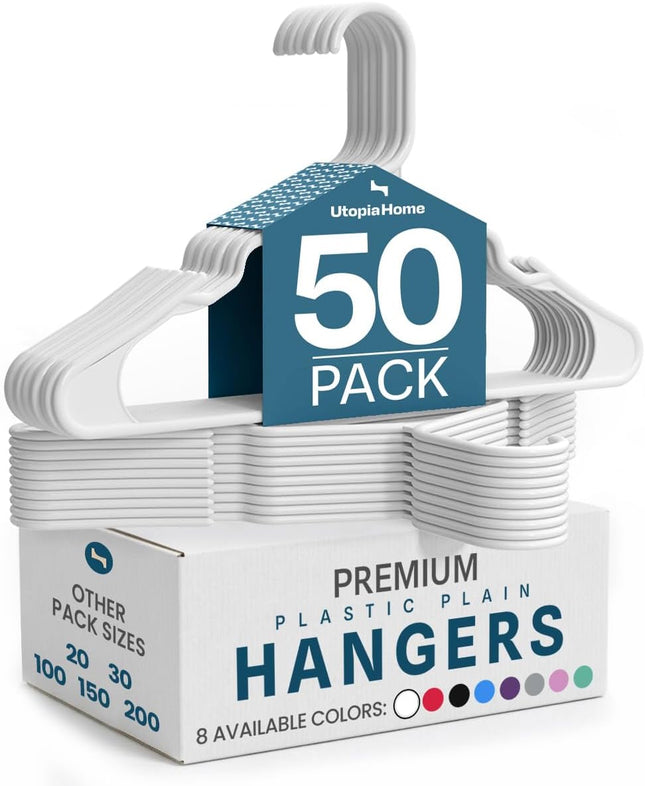 Plastic Hangers 50 Pack – Space Saving Clothes Hanger White | Durable & Strong | Closet Organizer & Storage | Ideal for Apartments, Dorms & Stocking Stuffers