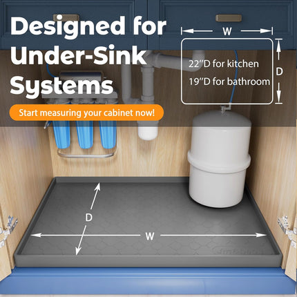 Waterproof under Sink Mat 34" X 22", Thick Silicone Mat Cabinet Protector for Kitchen and Bathroom, Shelf Liner, Home Organizer and Storage, Multipurpose Tray for Gadgets and Essentials