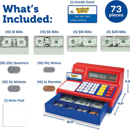 Pretend & Play Calculator Register Toy - Kids Play Set & Credit Card Toy, Register for Kids, Pretend Grocery Store Shopping Playset for Toddlers, Teaching Math Set