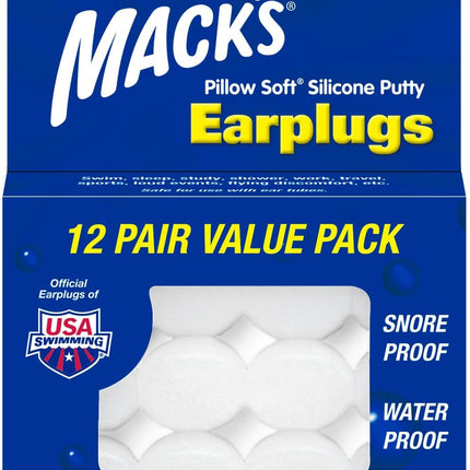 Pillow Soft Silicone Earplugs, 12 Pair – the Original Moldable Silicone Putty Ear Plugs for Sleeping, Snoring, Swimming, Travel, Concerts and Studying | Made in USA