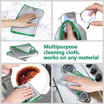 Glass Polishing Cloth Streak Free Miracle Cleaning Cloth Lint Free Microfiber Cleaning Rags for Glasses Kitchen Dish Mirrors Easy Clean, Pack of 6, 12" X 12", Sliver-Green