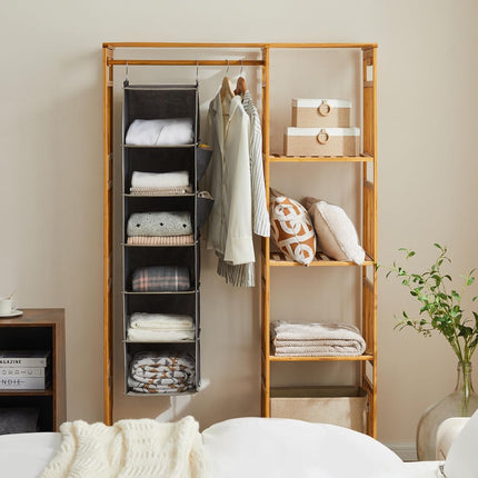 Hanging Closet Organizer and Storage, 6-Shelf, Grey | Dorm Room Essentials for Guys, Clothes Organizer with 2 Side Pockets, Hanging Shelves for Closet Storage, Breathable Fabric