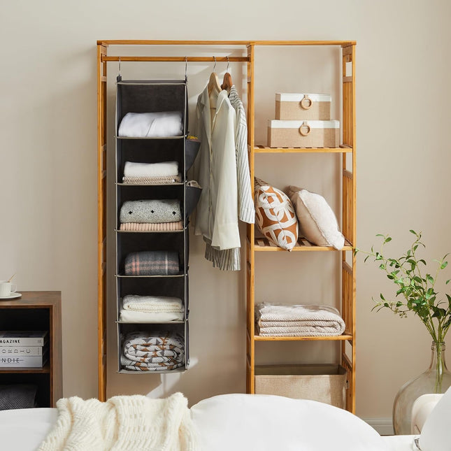 Hanging Closet Organizer and Storage, 6-Shelf, Grey | Dorm Room Essentials for Guys, Clothes Organizer with 2 Side Pockets, Hanging Shelves for Closet Storage, Breathable Fabric