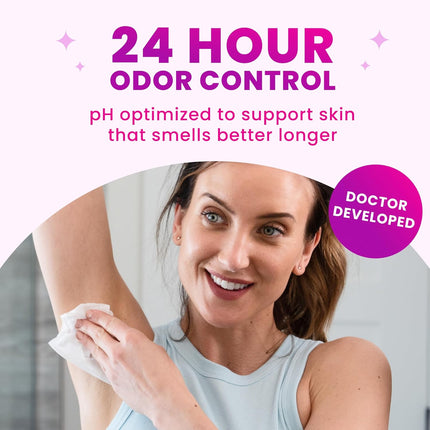 Acidified Deodorant Wipes - 24 Hour Odor Control - Whole Body Deodorant Wipes - Aluminum Free, Baking Soda Free, Skin Loving - Flushable - 15 Count - 3 Pack (Soft Powder)