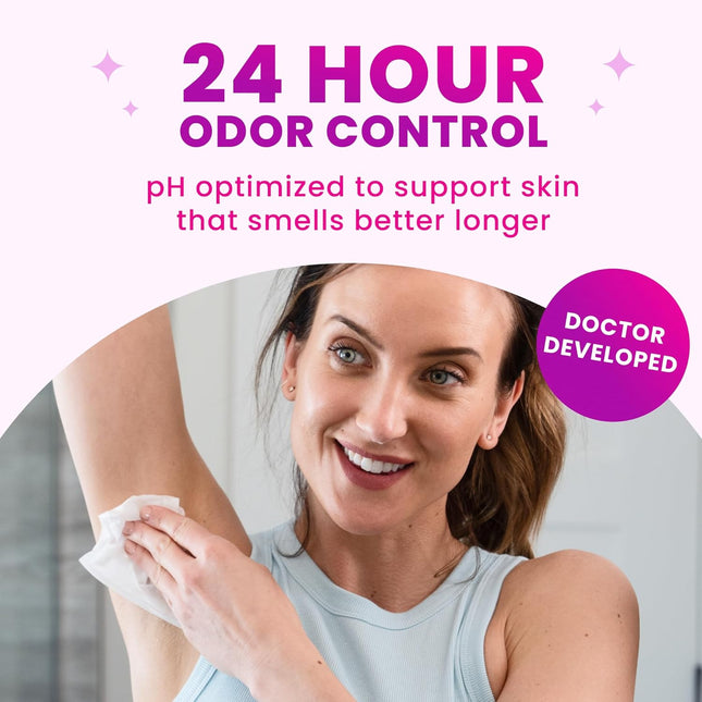 Acidified Deodorant Wipes - 24 Hour Odor Control - Whole Body Deodorant Wipes - Aluminum Free, Baking Soda Free, Skin Loving - Flushable - 15 Count - 3 Pack (Soft Powder)