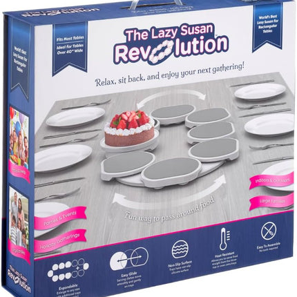 Light Gray-  - the First Patented Lazy Susan Turntable Expandable for Rectangular & Oblong Tables - Kitchen & Dining Tables - Great Gift! Parties & Gatherings