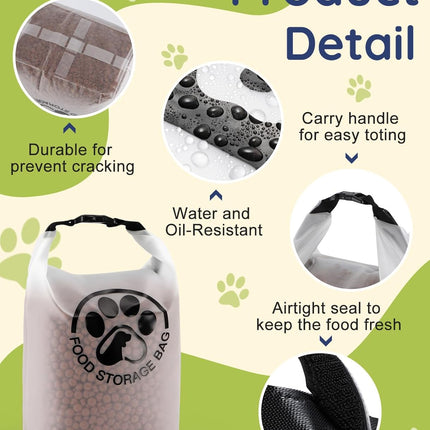 Pet Food Storage Bag for Travel - Transparent Leak-Proof Dog Food Container with Roll-Top Closure, Keeps Kibble Fresh for Camping Trip, Dog Boarding, Weekend Getaways (14 Cups)