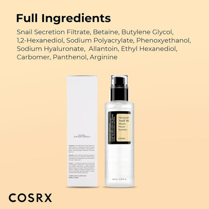 Snail Mucin 96% Repairing Serum, Hydrating Serum for Face with Snail Secretion Filtrate for Dull Skin & Fine Lines, 100Ml, Korean Skin Care
