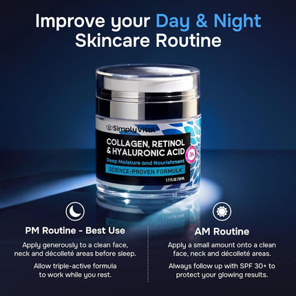 Anti-Aging Face Moisturizer with Retinol, Collagen & Hyaluronic Acid - Moisturizer Face Cream for Women & Men - Visibly Firming & Hydrating Neck Cream - Day & Night Skin Care - 1.7 Fl Oz