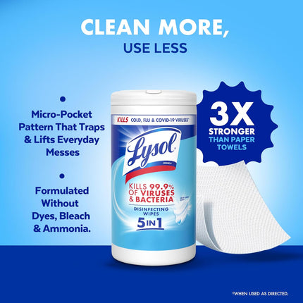 Disinfecting Wipes, All Purpose Cleaner, Multi-Surface Antibacterial Cleaning Wipes, Household Cleaning Supplies, Dorm Essentials, Crisp Linen Scent, 80 Ct.