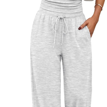 2 Piece Matching Summer Lounge Set Womens Side Ruching Top Wide Leg Pants Sets with Pockets