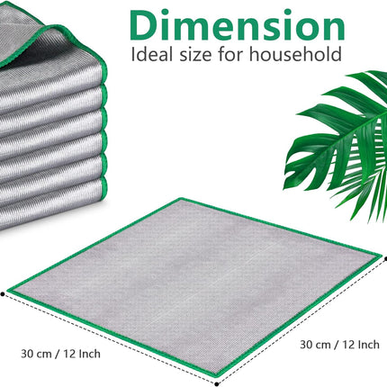 Glass Polishing Cloth Streak Free Miracle Cleaning Cloth Lint Free Microfiber Cleaning Rags for Glasses Kitchen Dish Mirrors Easy Clean, Pack of 6, 12" X 12", Sliver-Green