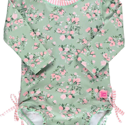 Baby Girls UPF 50+ Sun Protection Floral Printed Long Sleeve One Piece Rash Guard Swimsuit with Zipper