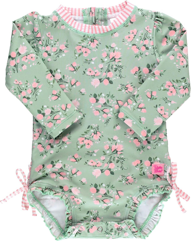 Baby Girls UPF 50+ Sun Protection Floral Printed Long Sleeve One Piece Rash Guard Swimsuit with Zipper
