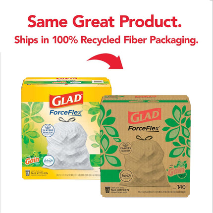 Forceflex Kitchen Trash Bags, Rip and Tear Resistant, Gain Original Scented Tall Garbage Bags, Odor Control, Febreze Freshness, 13 Gallon, 140 Count