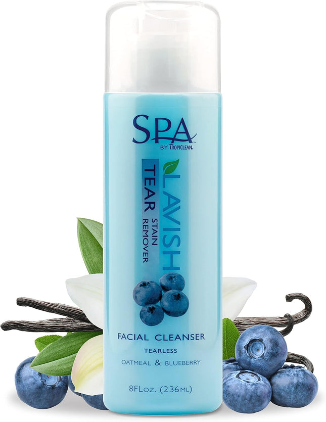 SPA Tear Stain Remover for Dogs | Blueberry Facial Shampoo | Odor Eliminator | Tearless | Whitening and Brightening | Made in USA | 8Oz.