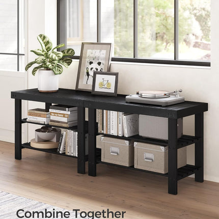 SONGMICS Shoe Rack Bench, 3-Tier Bamboo Shoe Storage Organizer, Entryway Bench, Holds up to 286 Lb, 11.3 X 27.6 X 17.8 Inches, for Entryway Bathroom Bedroom, Ink Black ULBS04H